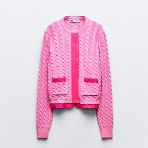 Zara Cable Knit Cardigan -Bubblegum pink/Hot pink - Women's Size M -6427/038/630